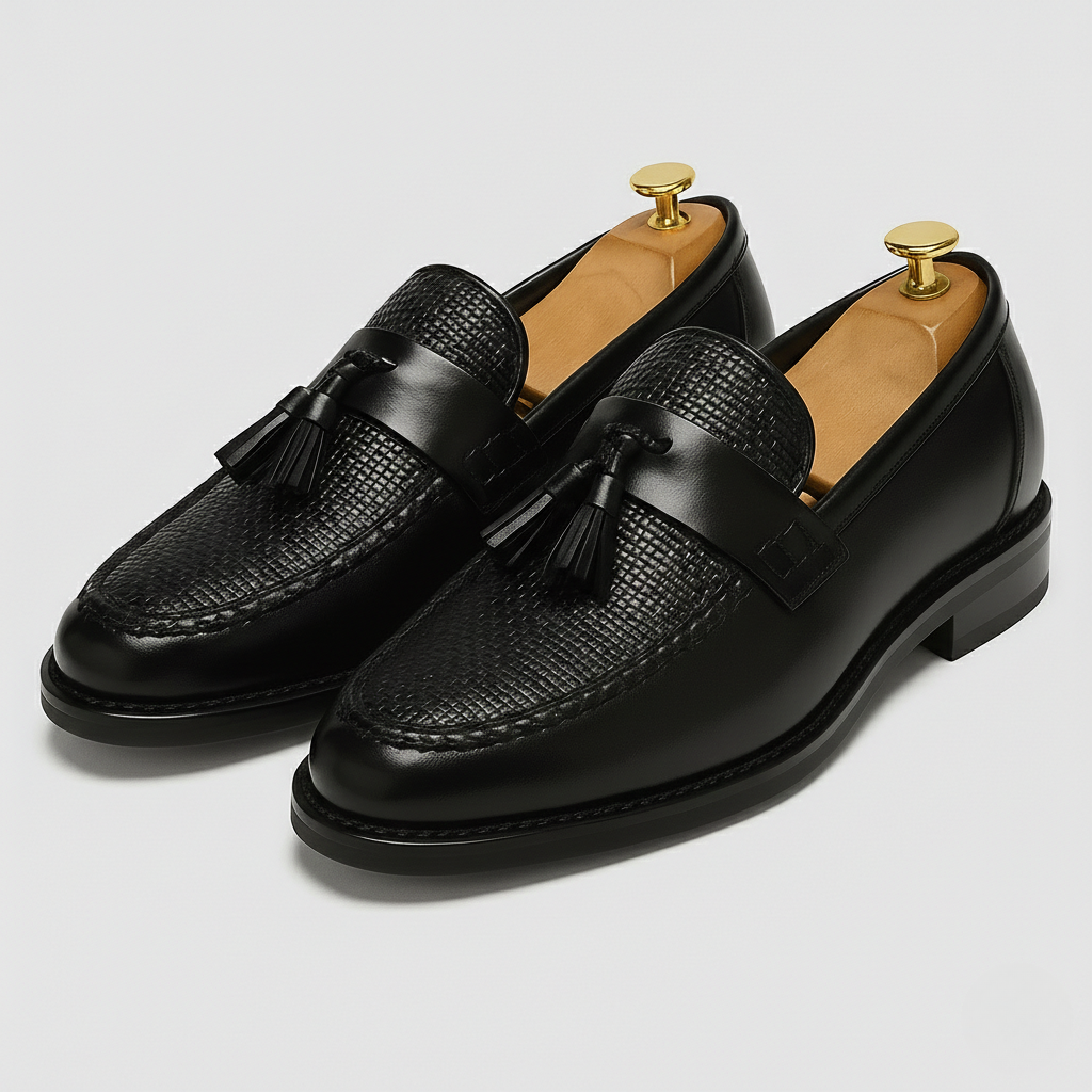 Herren Leder Loafer mit Quasten - Klassischer Slip-On - Schwarz