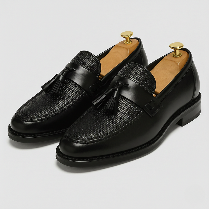 Herren Leder Loafer mit Quasten - Klassischer Slip-On - Schwarz