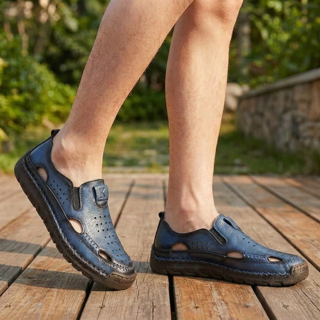 Herren Leder Zehensandalen - Casual Alltag - Blau
