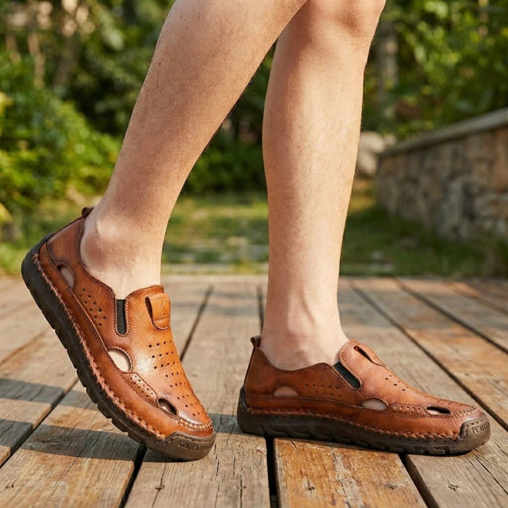 Herren Leder Zehensandalen - Casual Alltag - Braun