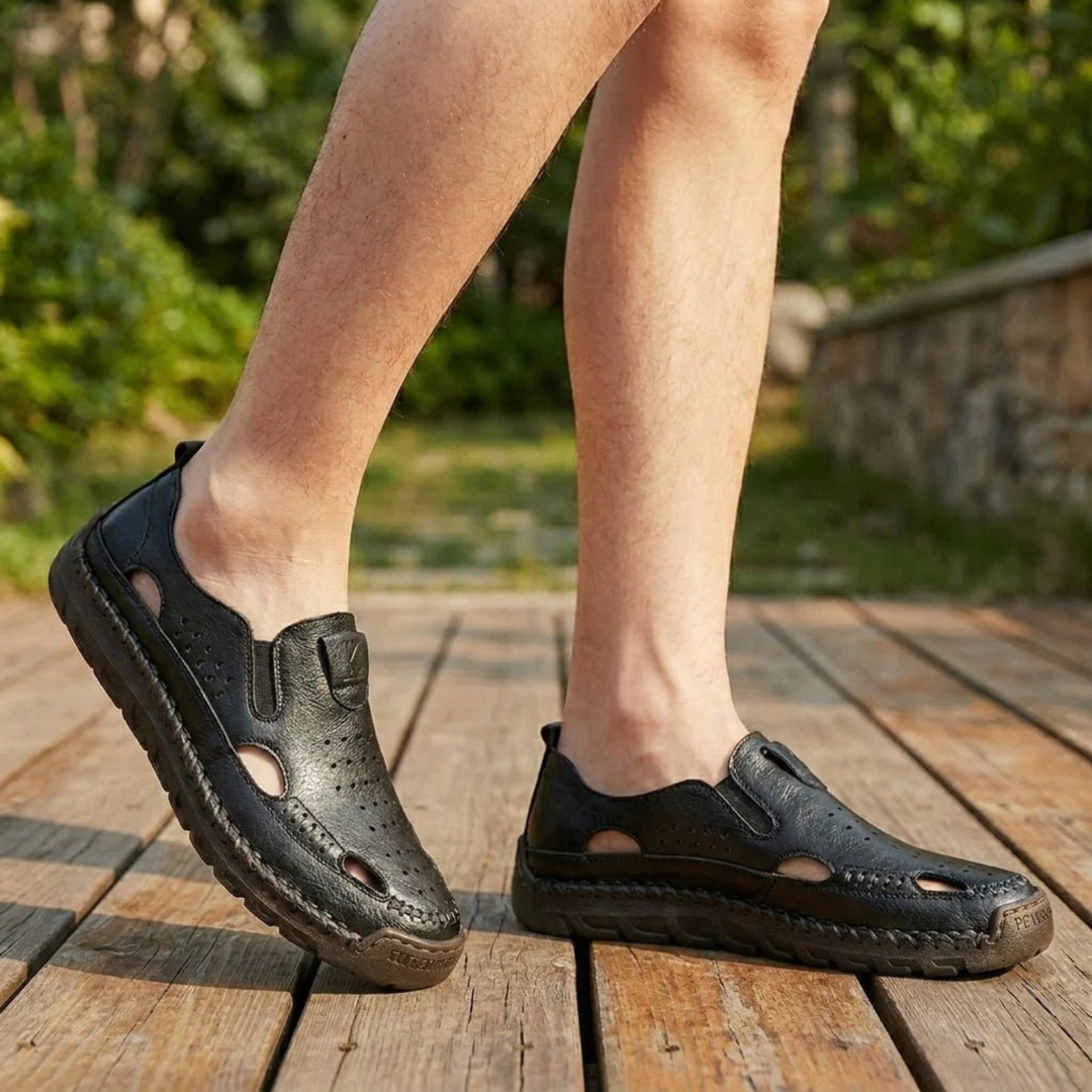 Herren Leder Zehensandalen - Casual Alltag - Schwarz