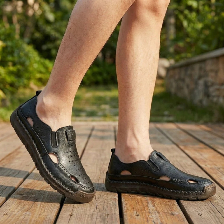 Herren Leder Zehensandalen - Casual Alltag - Schwarz