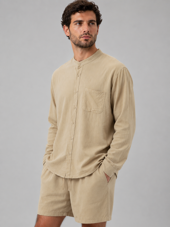 Herren Leinen-Look Hemd und Shorts Set – Entspannter Sommerlook