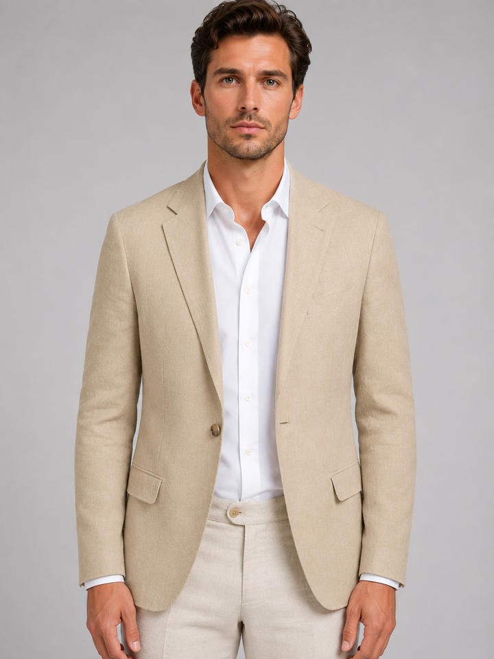Herren Leinen-Optik Sommerblazer – Tailored Fit Smart Casual - Beige