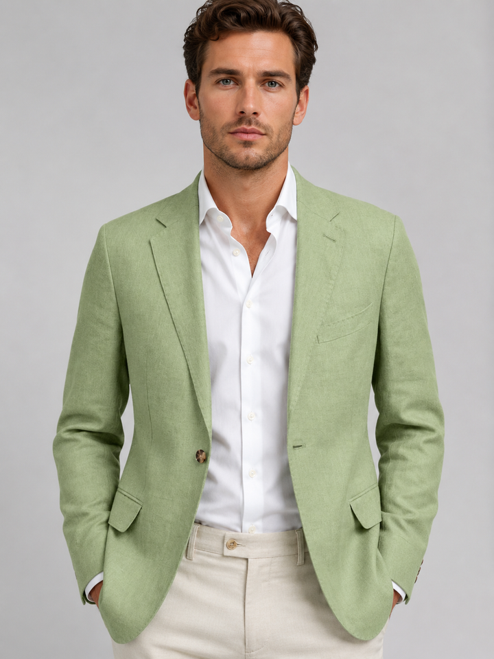 Herren Leinen-Optik Sommerblazer – Tailored Fit Smart Casual - Hellgrün
