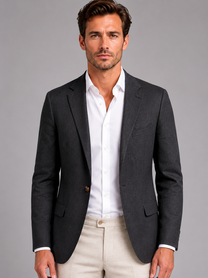 Herren Leinen-Optik Sommerblazer – Tailored Fit Smart Casual - Schwarz