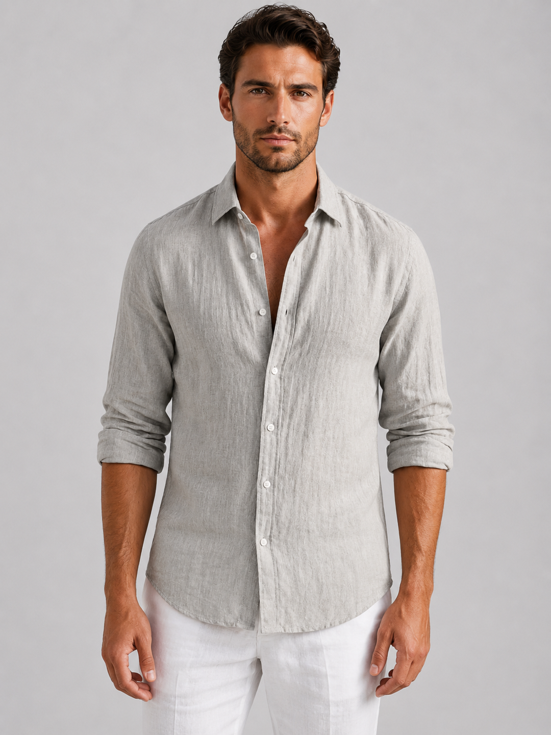 Herren Leinen-Optik Sommerhemd - Entspannte Passform - Grau