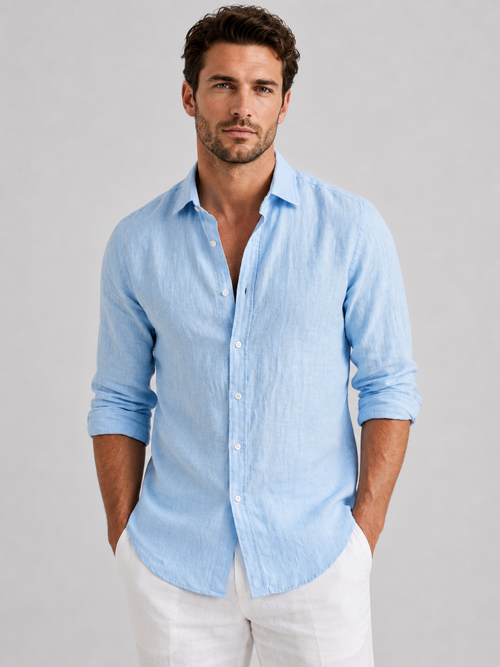 Herren Leinen-Optik Sommerhemd - Entspannte Passform - Hellblau