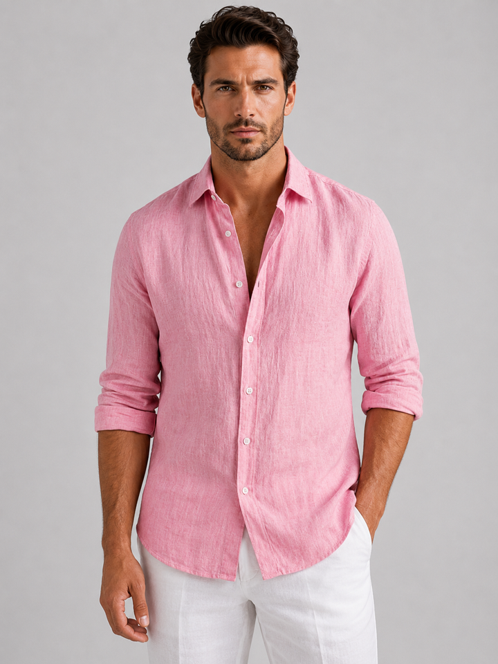 Herren Leinen-Optik Sommerhemd - Entspannte Passform - Rosa