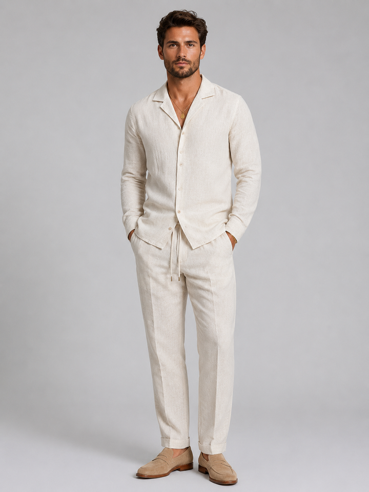Herren Leinen-Set – Hemd und Hose mit entspanntem Schnitt - Beige