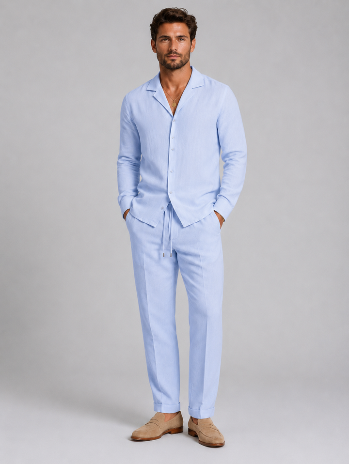 Herren Leinen-Set – Hemd und Hose mit entspanntem Schnitt - Hellblau
