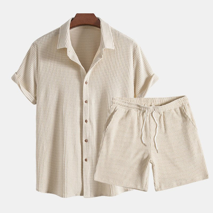 Herren Leinen-Shirt und Shorts Set - Sommerliches Freizeit-Outfit - Beige