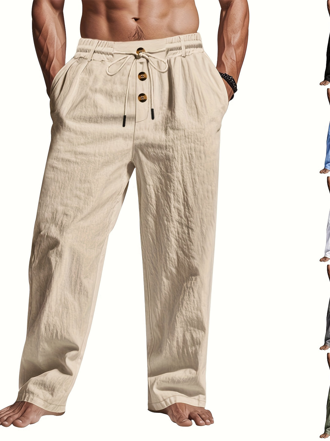 Herren Leinenhose | Leicht & Atmungsaktiv | Kordelzug & Mehrknopf | Strand & Casual