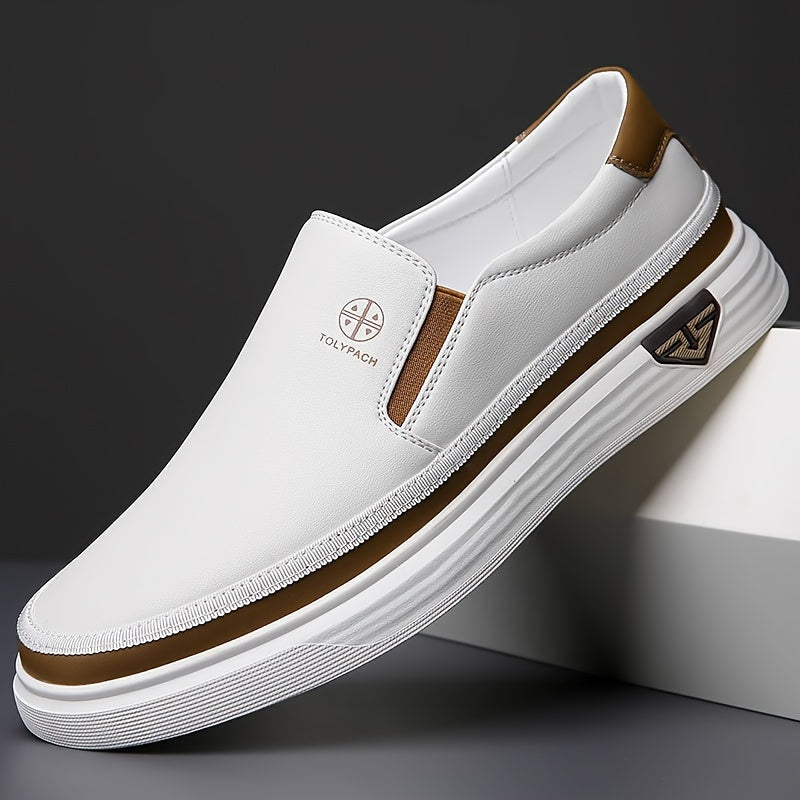 Herren Loafers | Slip-On & Dekorative Nähte | Antirutsch Gummisohle | Weiß mit Braunen & Goldenen Akzenten