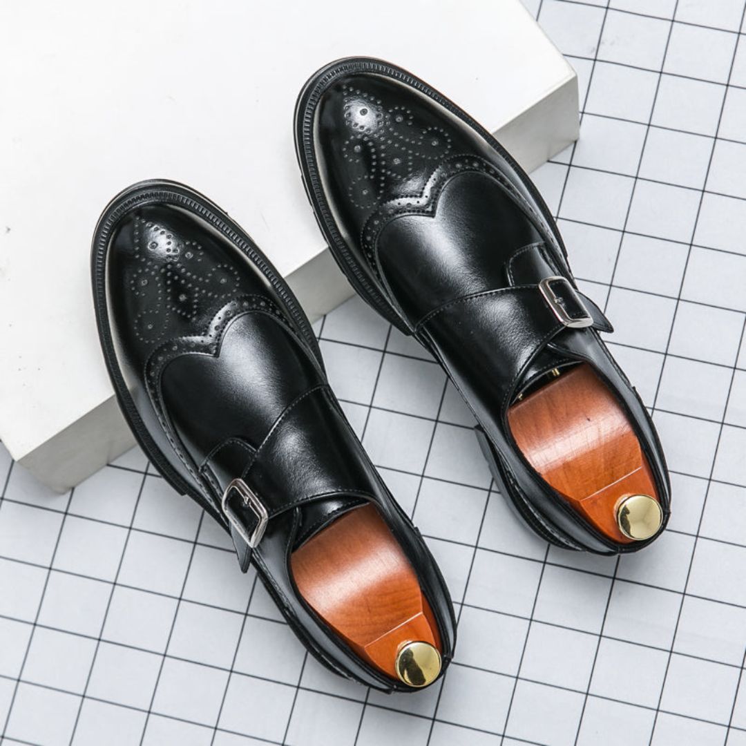 Herren Monk-Strap Loafer mit Perforation - Eleganter Alltagsschuh - Schwarz
