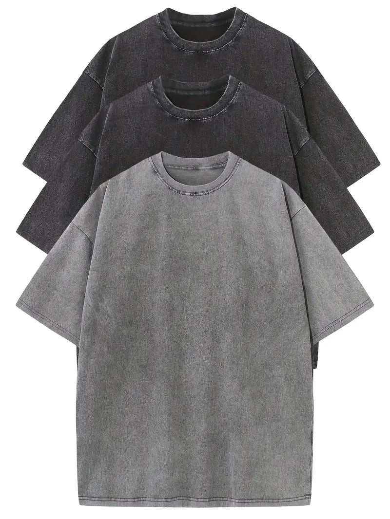 Herren Oversized Baumwoll-T-Shirt 3er-Set - Klassische Basics - 2 Black | 1 Gray