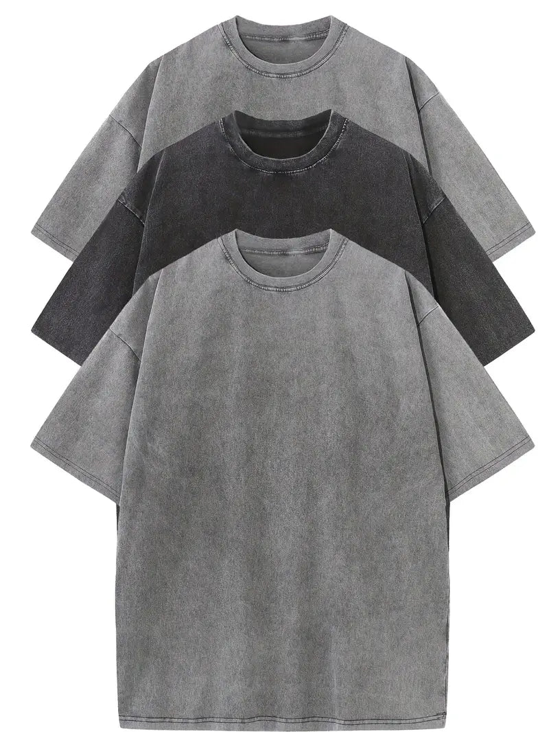 Herren Oversized Baumwoll-T-Shirt 3er-Set - Klassische Basics - 2 Gray | 1 Black