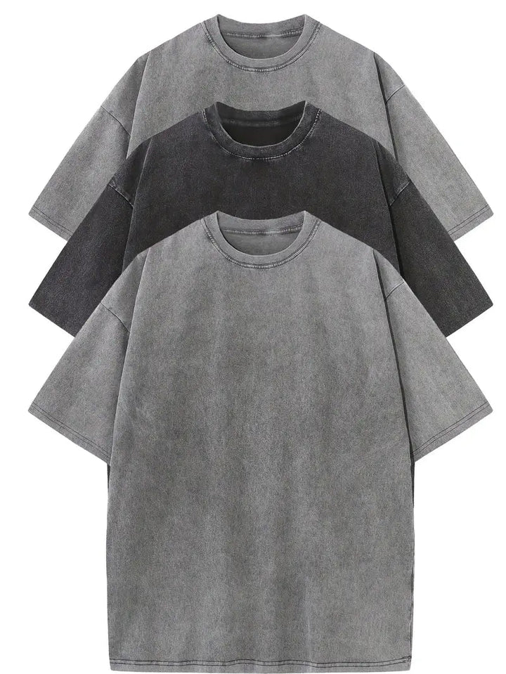 Herren Oversized Baumwoll-T-Shirt 3er-Set - Klassische Basics - 2 Gray | 1 Black