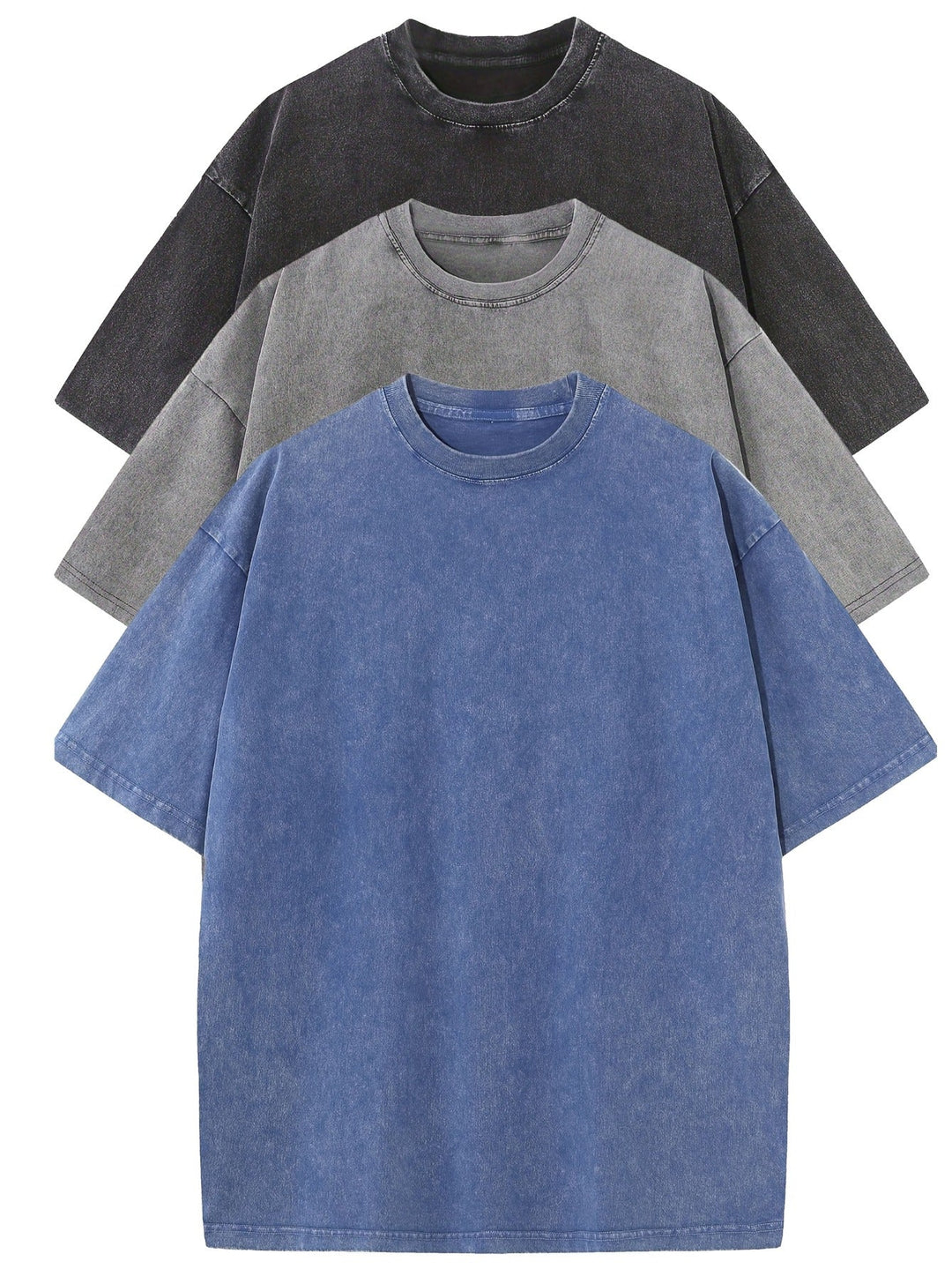 Herren Oversized Baumwoll-T-Shirt 3er-Set - Klassische Basics - Black | Gray | Blue
