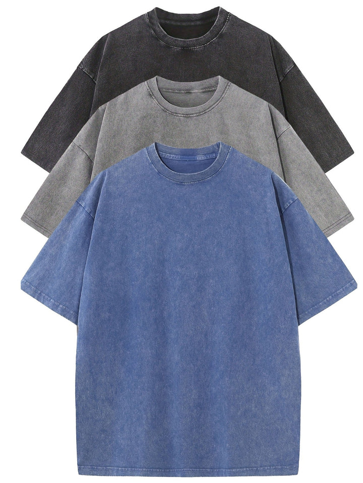 Herren Oversized Baumwoll-T-Shirt 3er-Set - Klassische Basics - Black | Gray | Blue