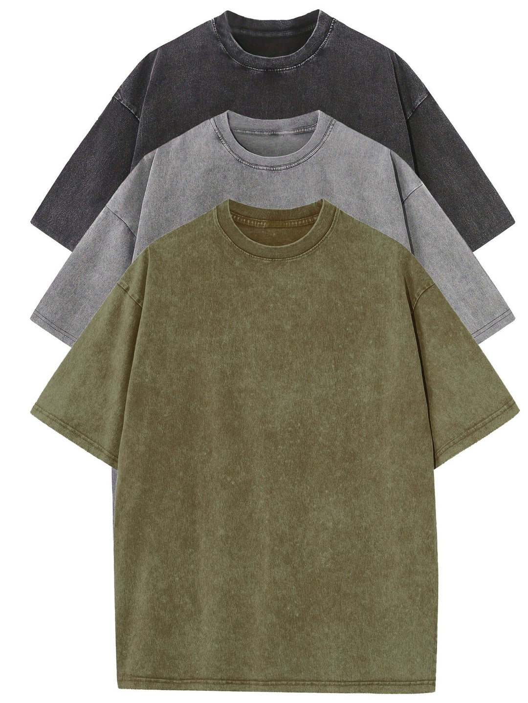 Herren Oversized Baumwoll-T-Shirt 3er-Set - Klassische Basics - Black | Gray | Green