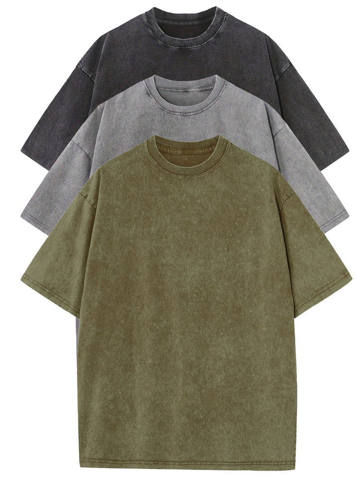 Herren Oversized Baumwoll-T-Shirt 3er-Set - Klassische Basics - Black | Gray | Green