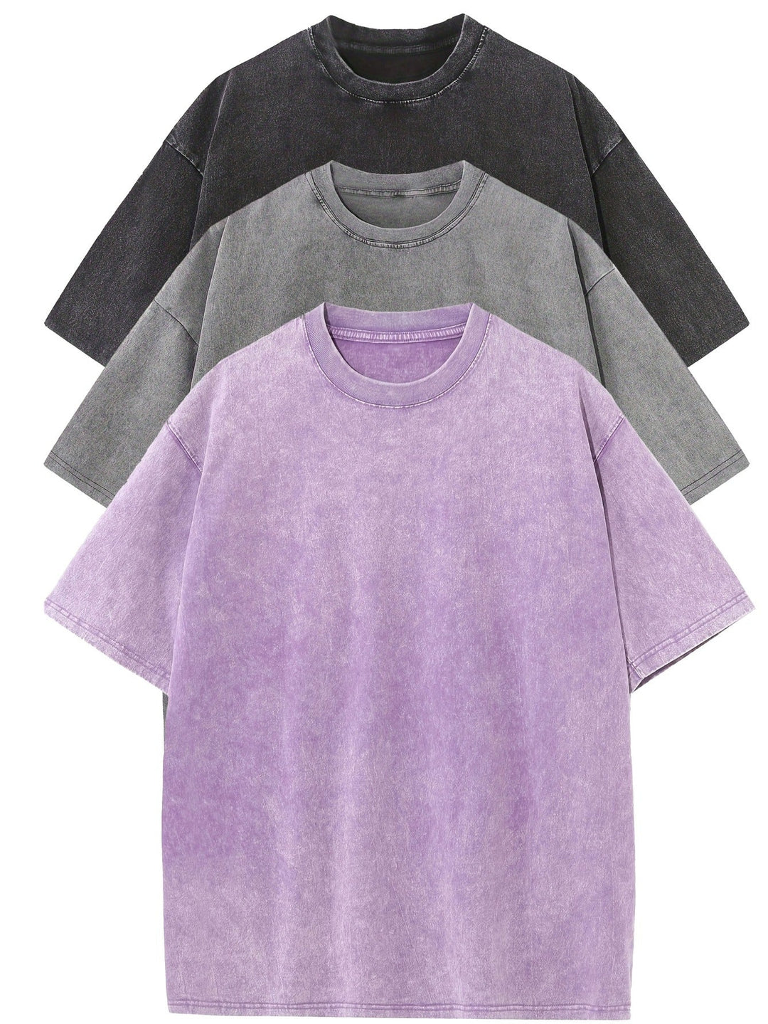 Herren Oversized Baumwoll-T-Shirt 3er-Set - Klassische Basics - Black | Gray | Purple