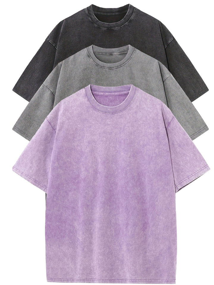 Herren Oversized Baumwoll-T-Shirt 3er-Set - Klassische Basics - Black | Gray | Purple