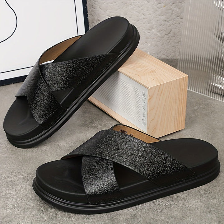 Herren Pantoffeln | Offene Zehen & Runde Spitze | Rutschfest & Weiche Sohle | Schwarz