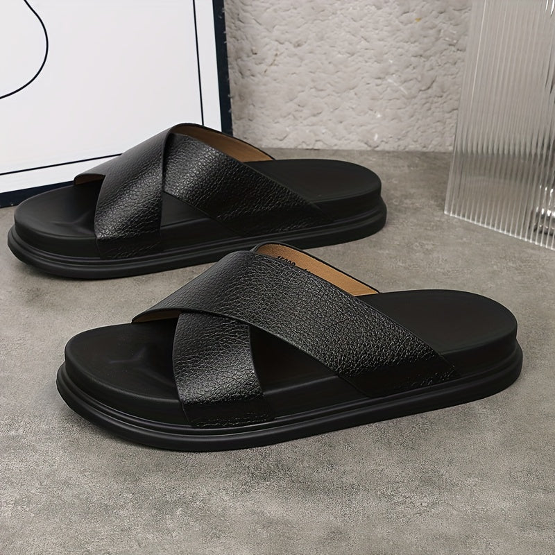 Herren Pantoffeln | Offene Zehen & Runde Spitze | Rutschfest & Weiche Sohle | Schwarz
