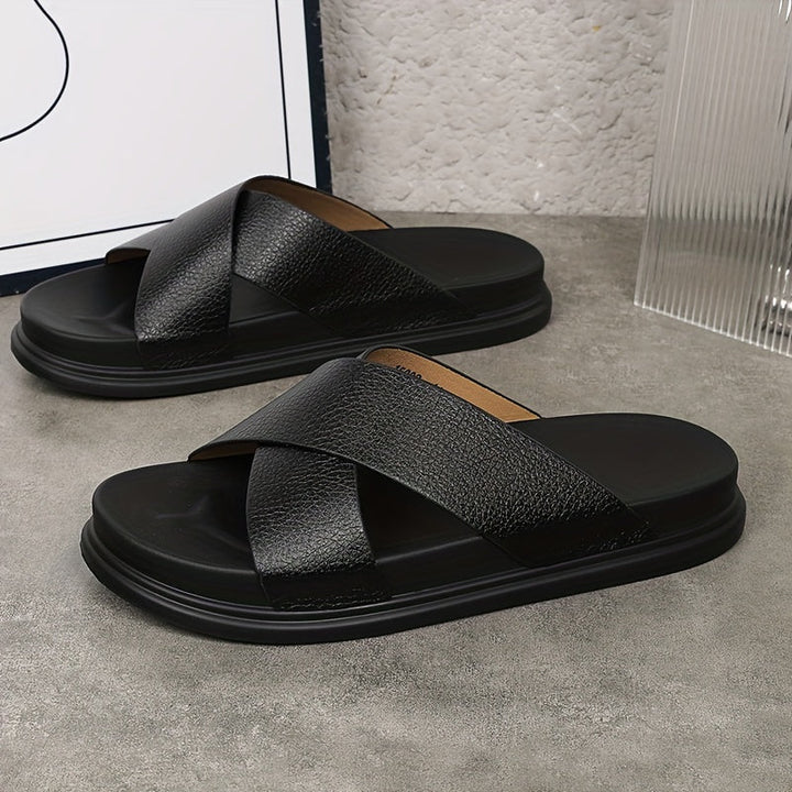 Herren Pantoffeln | Offene Zehen & Runde Spitze | Rutschfest & Weiche Sohle | Schwarz