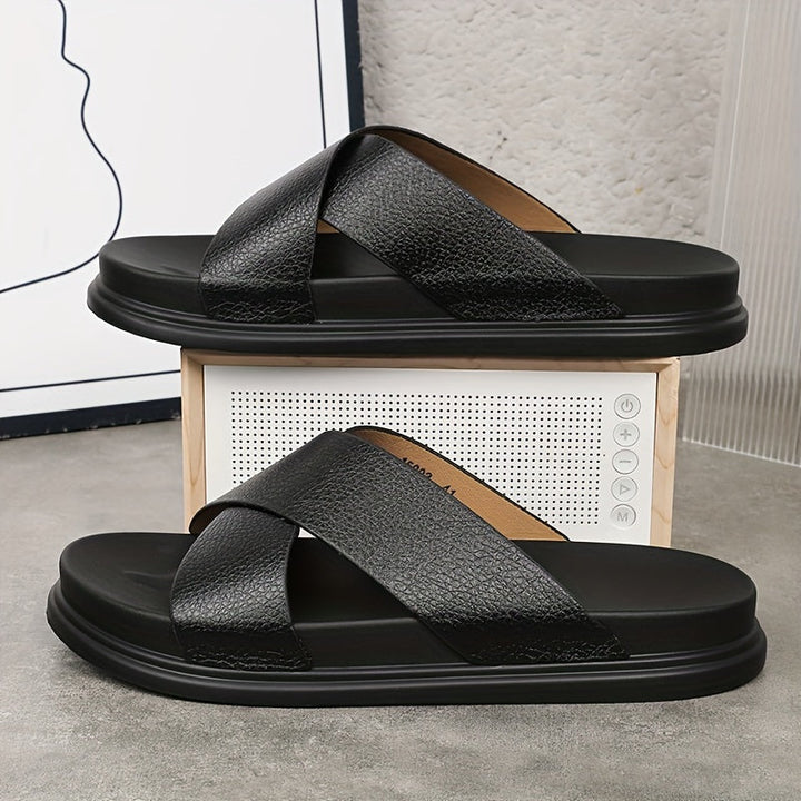 Herren Pantoffeln | Offene Zehen & Runde Spitze | Rutschfest & Weiche Sohle | Schwarz