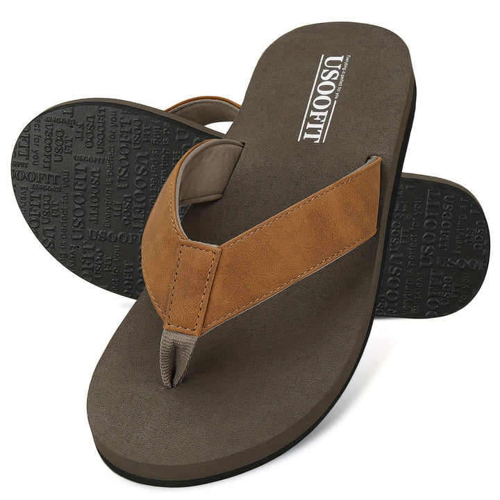 Herren Pantoffeln | Stütze & Zehenclip | PU-Obermaterial & Gummisohle | Bequemer Freizeitstil