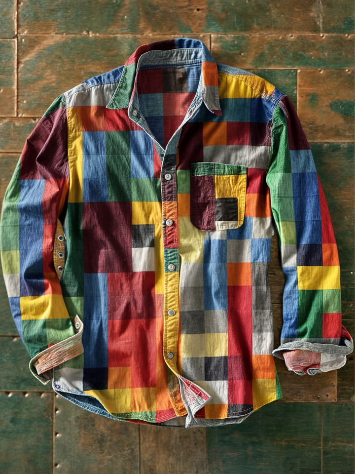 Herren Patchwork Hemd - Entspannte Passform - Mehrfarbig 1