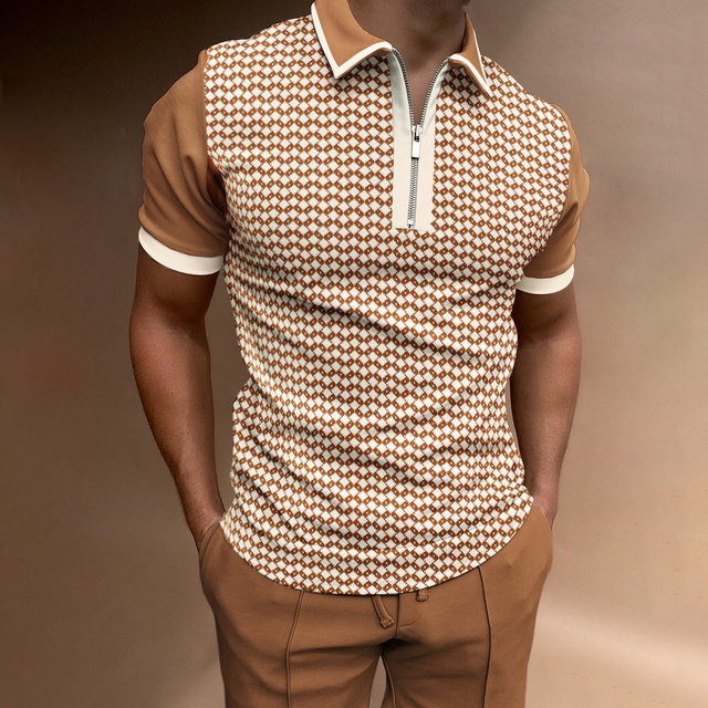 Herren Polo | Retro Reißverschluss Design | Einzigartiges Muster & Modern Casual | Sommerstil