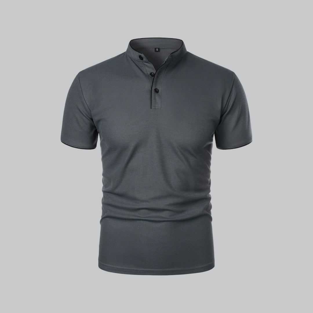 Herren Poloshirt ohne Kragen - Klassisch elegant - Dunkelgrau