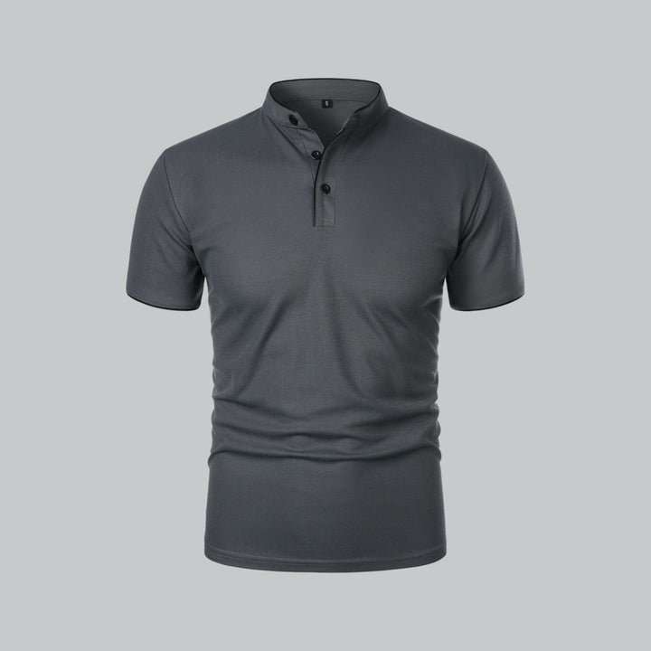 Herren Poloshirt ohne Kragen - Klassisch elegant - Dunkelgrau