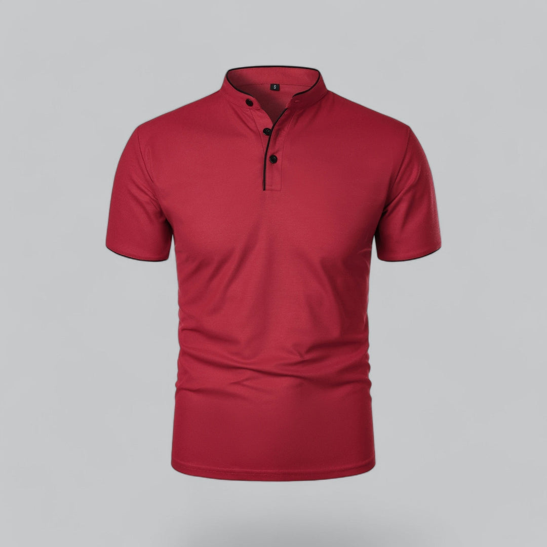 Herren Poloshirt ohne Kragen - Klassisch elegant - Dunkelrot