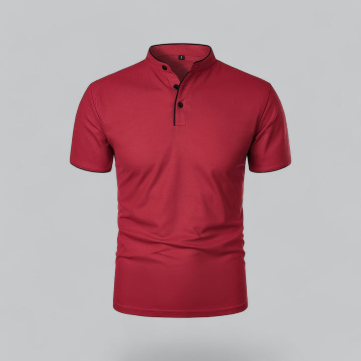 Herren Poloshirt ohne Kragen - Klassisch elegant - Dunkelrot
