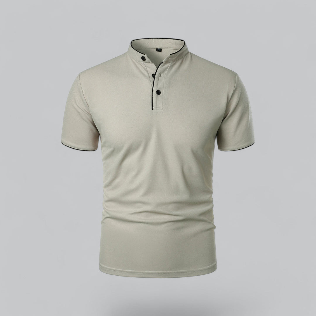 Herren Poloshirt ohne Kragen - Klassisch elegant - Hellgrau