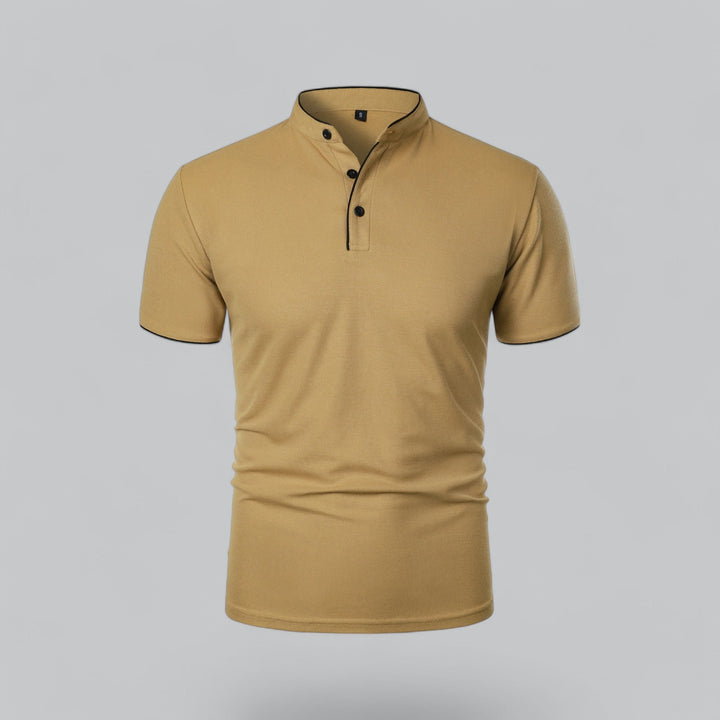 Herren Poloshirt ohne Kragen - Klassisch elegant - Khaki