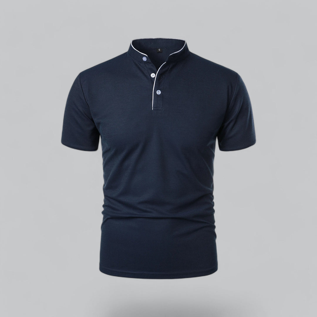 Herren Poloshirt ohne Kragen - Klassisch elegant - Marineblau