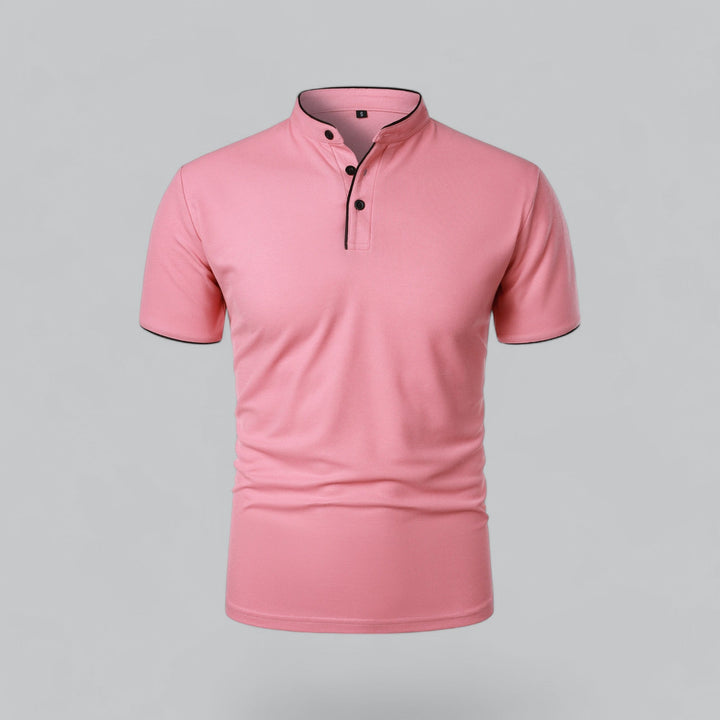 Herren Poloshirt ohne Kragen - Klassisch elegant - Rosa