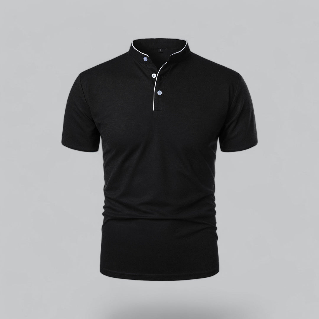 Herren Poloshirt ohne Kragen - Klassisch elegant - Schwarz