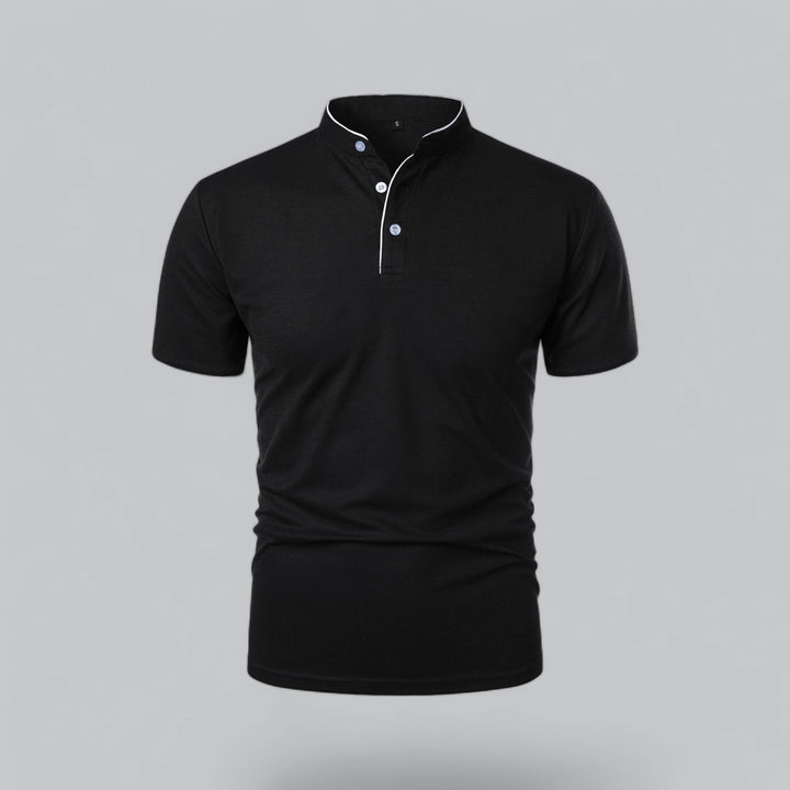 Herren Poloshirt ohne Kragen - Klassisch elegant - Schwarz