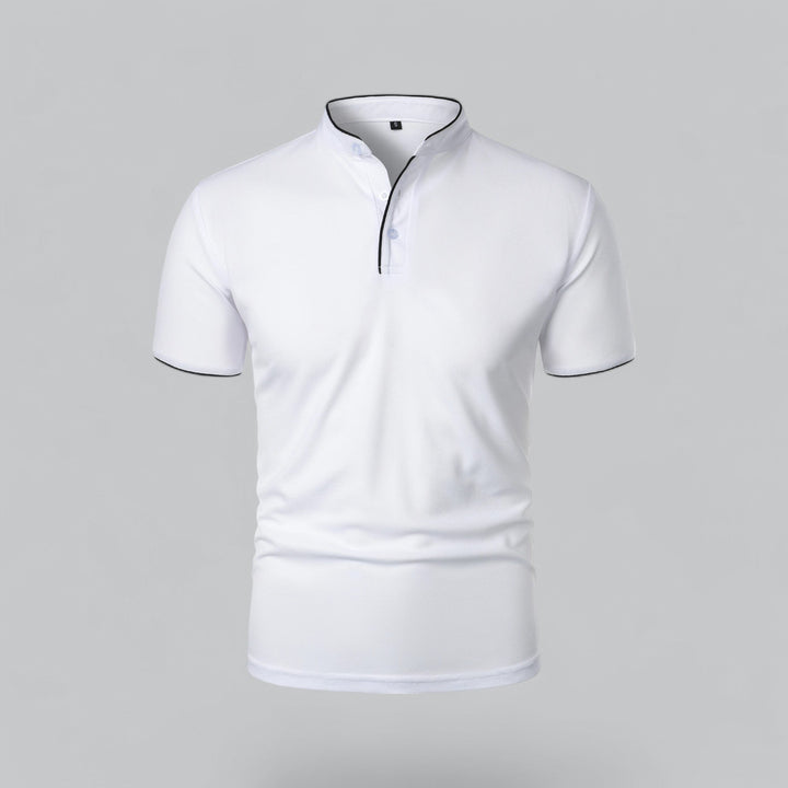 Herren Poloshirt ohne Kragen - Klassisch elegant - Weiß