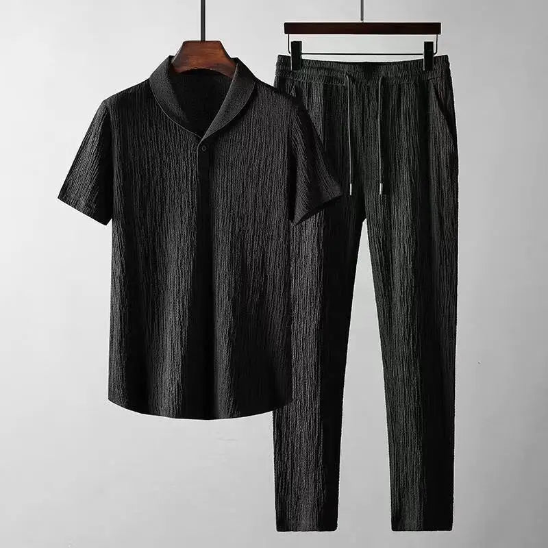 Herren Poloshirt und Hose Set - Elegantes Sommer-Koordinaten-Outfit - Schwarz