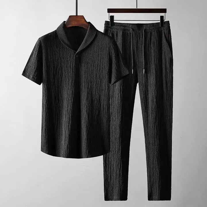 Herren Poloshirt und Hose Set - Elegantes Sommer-Koordinaten-Outfit - Schwarz