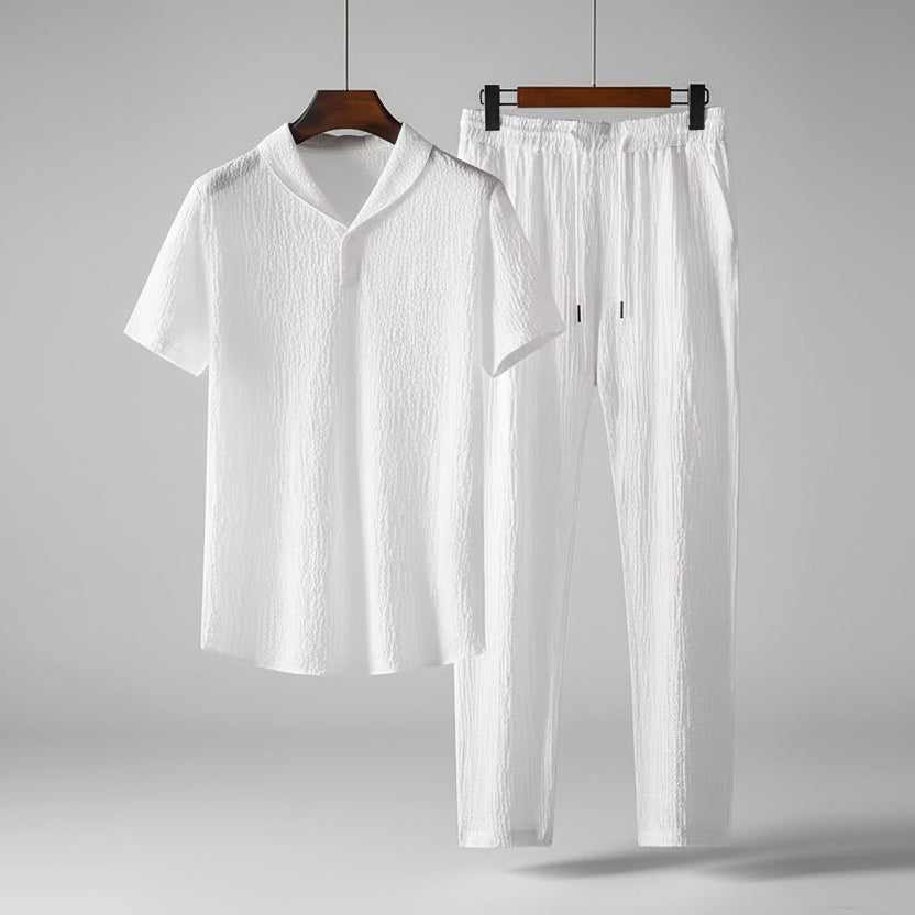 Herren Poloshirt und Hose Set - Elegantes Sommer-Koordinaten-Outfit - Weiß