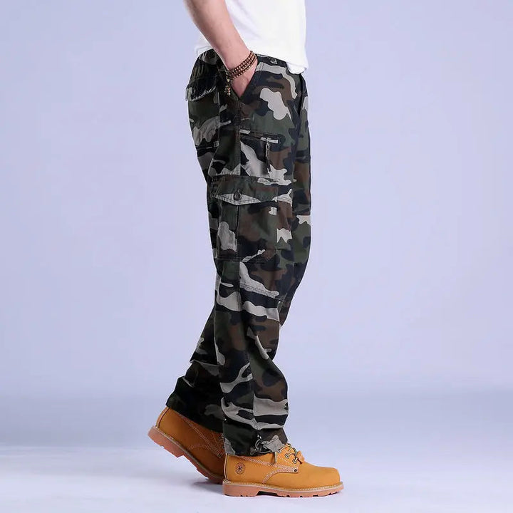 Herren Ripstop Cargo Hose - Robuste Arbeitshose mit Taschen - Grün Camouflage